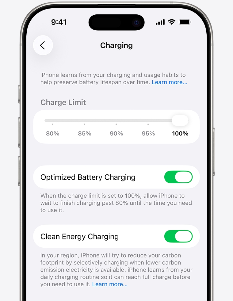 Off Clean Energy Charging on iPhones