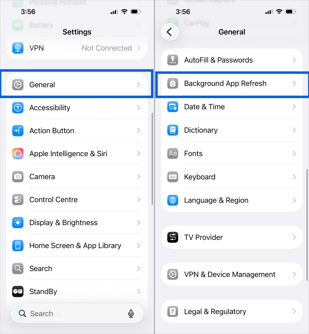 Open Settings on your iPhone, go to General, and select Background App Refresh