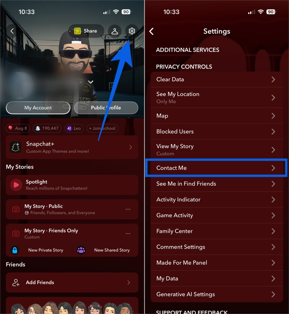 Open Snapchat profile, go to Settings, select Contact Me in Privacy Controls, and set it to Friends