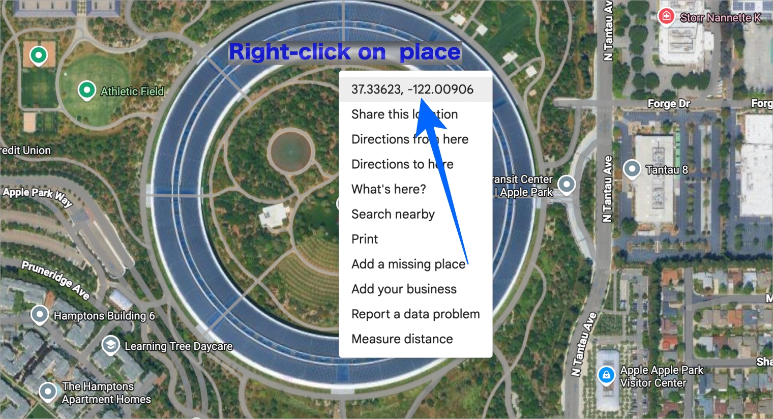 Right-click on the place to get Coordinates from Google Maps on Desktop