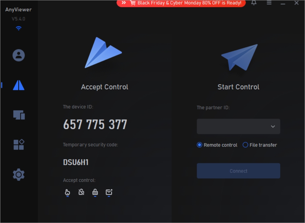 Tap Connect in AnyViewer to start a real time remote screen session