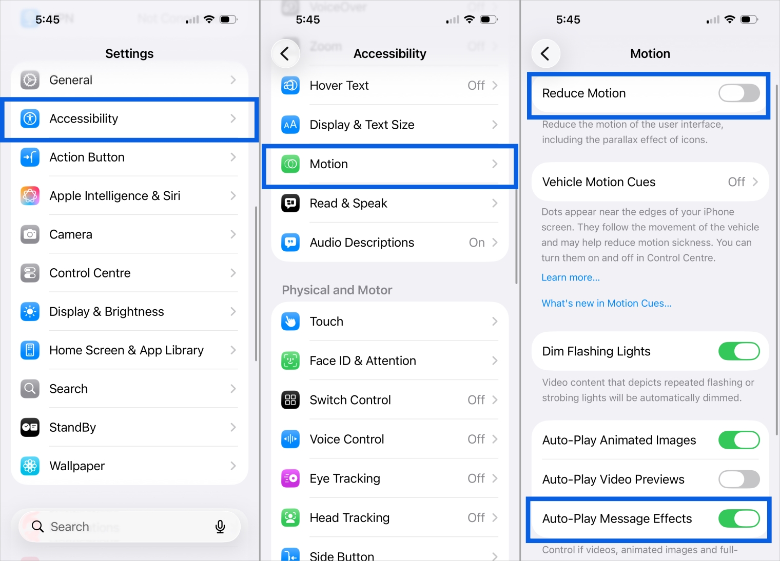 Toggle off Reduce Motion and Enable Auto-Play Message Effects on iPhone