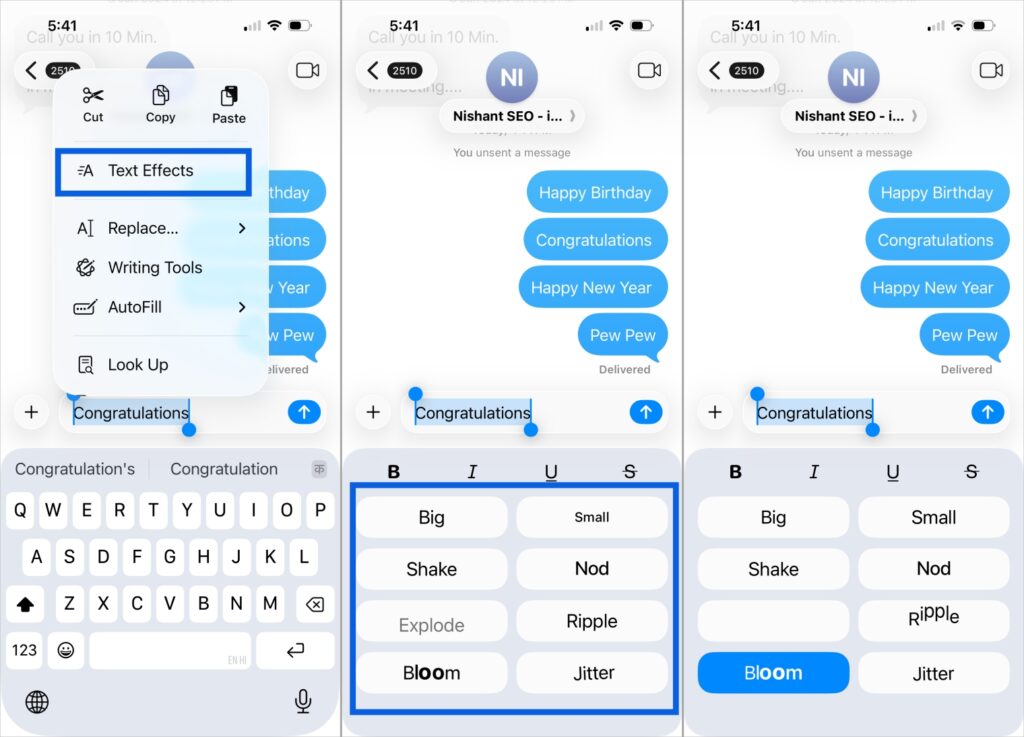 iPhone Text Message Effects in iOS 26