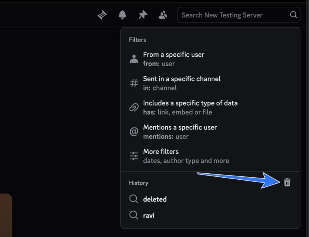 Bin icon in Discord Search