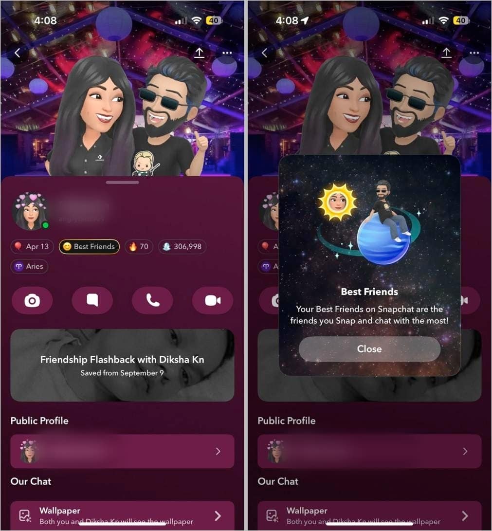 Check your position in a friend's Snapchat Solar System