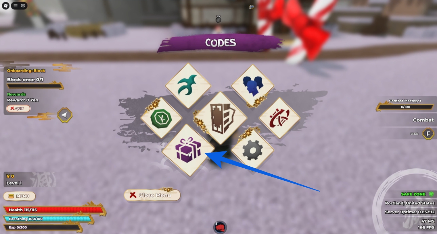 Click on the Codes icon in Weak Legacy 2 Roblox Game