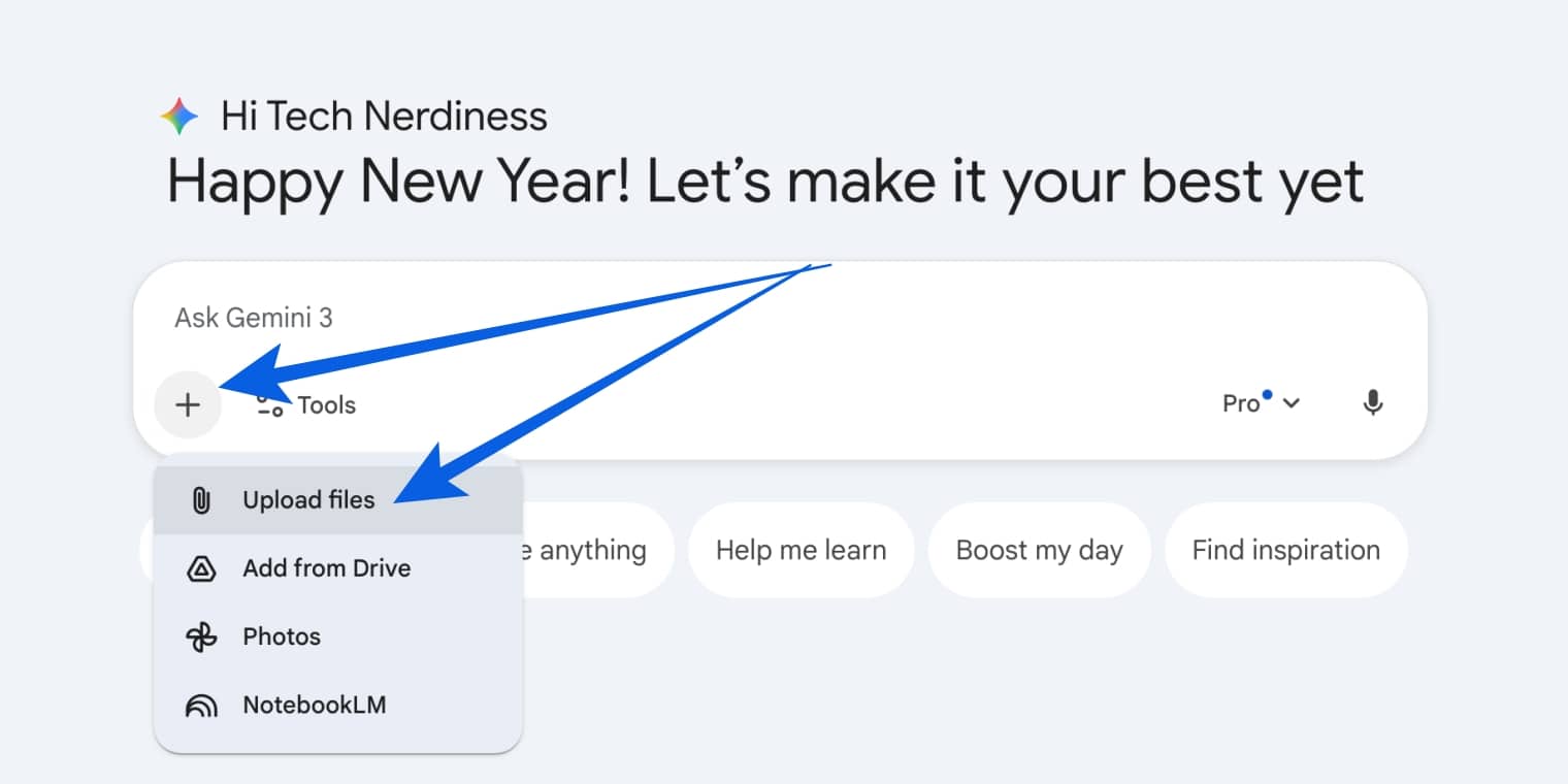 Click the plus and click Upload files, and select a photo of yourself