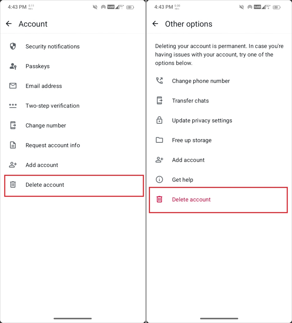Delete Your WhatsApp Account on Android