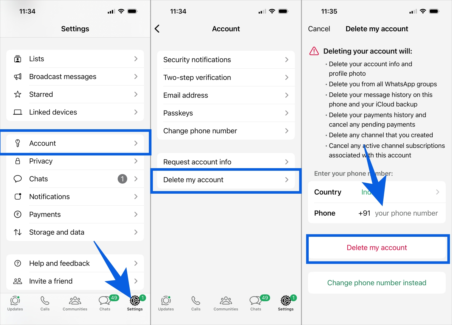 Delete Your WhatsApp Account on iPhone