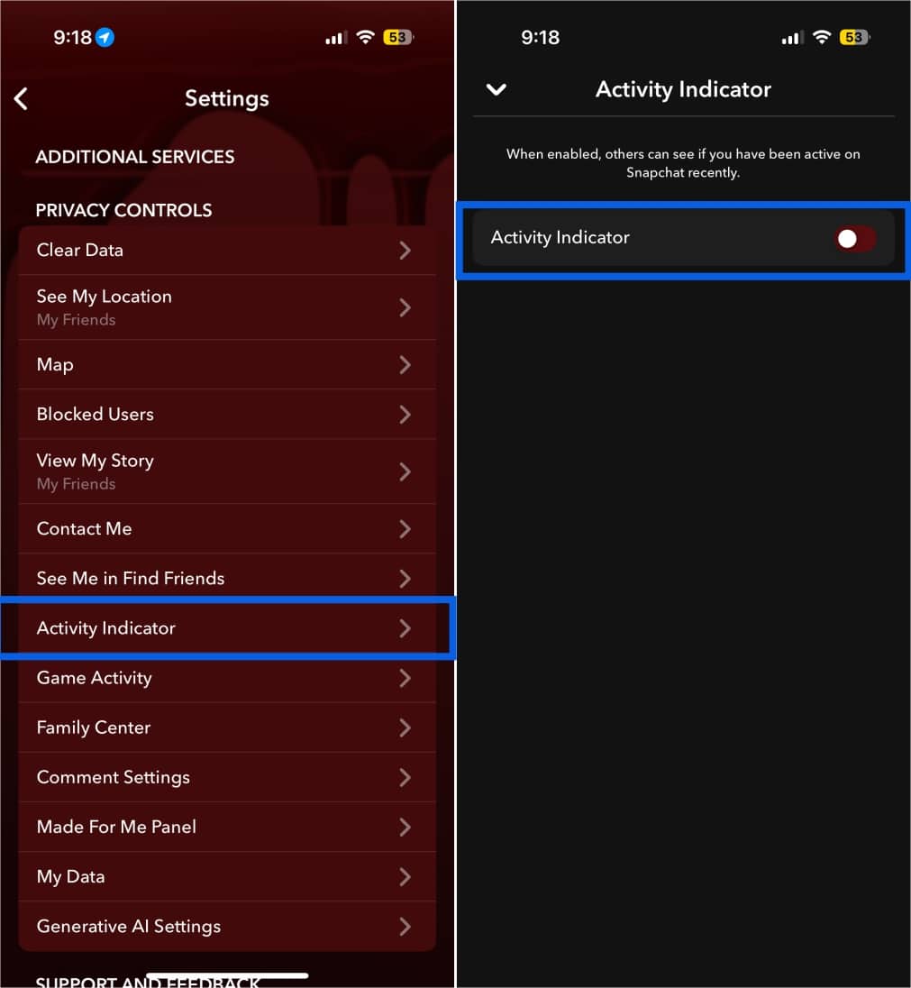 Disable Activity Indicator in Snapchat
