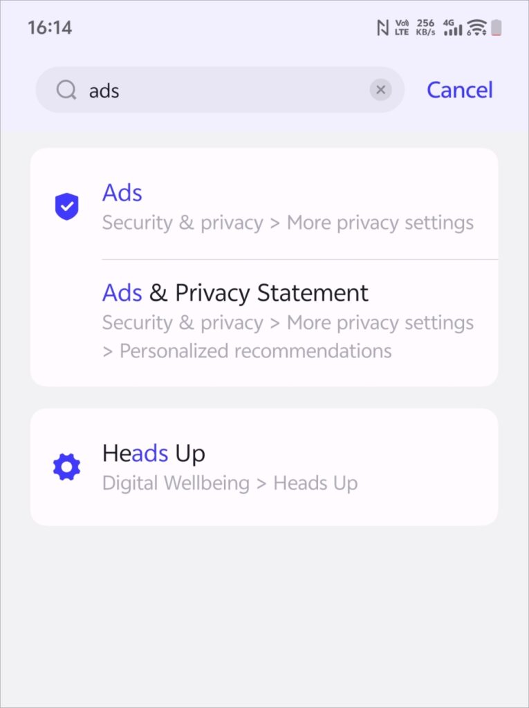 Disable personalized ads from the settings on Android