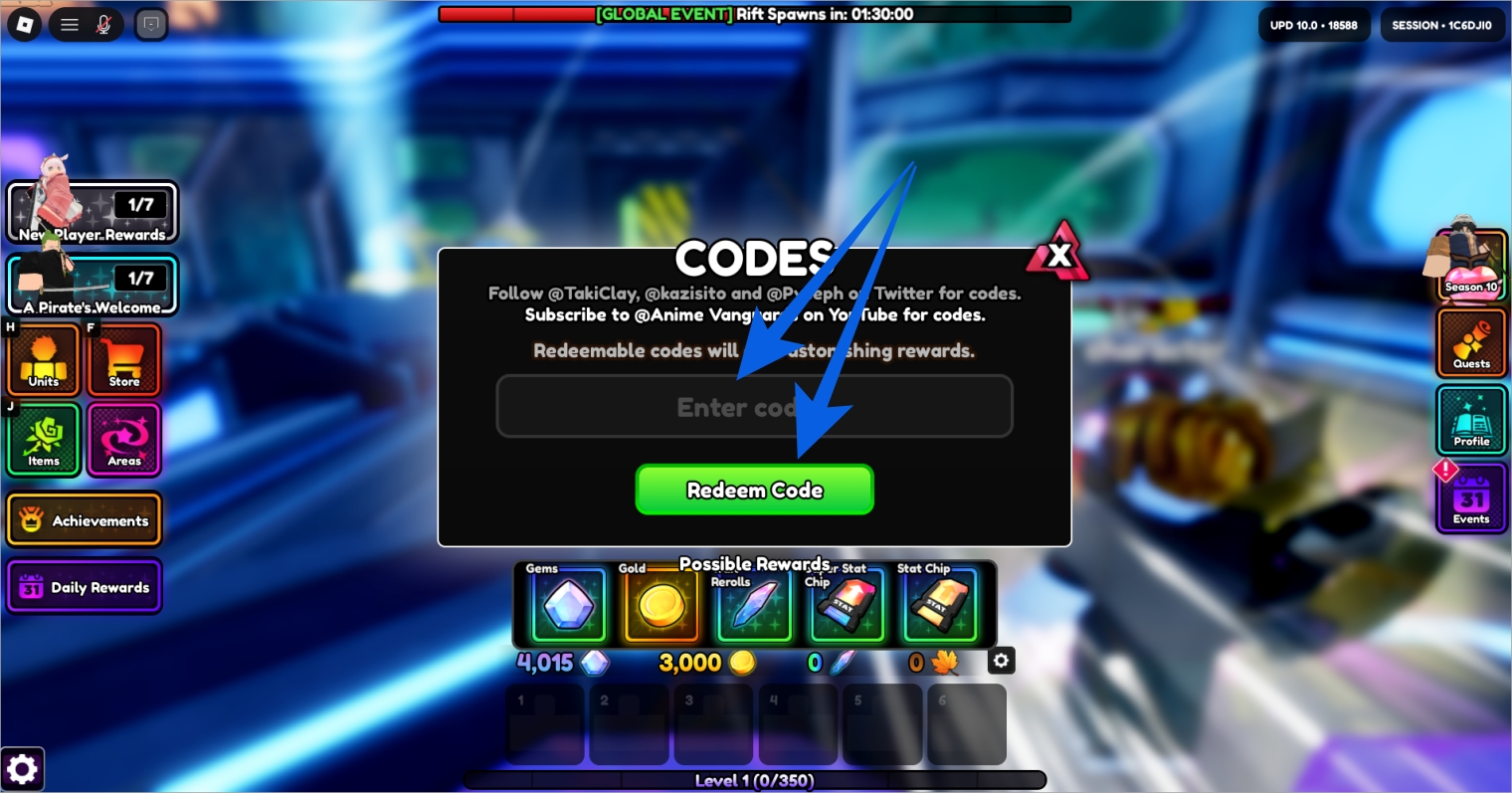 Enter a working code and click the Redeem Code