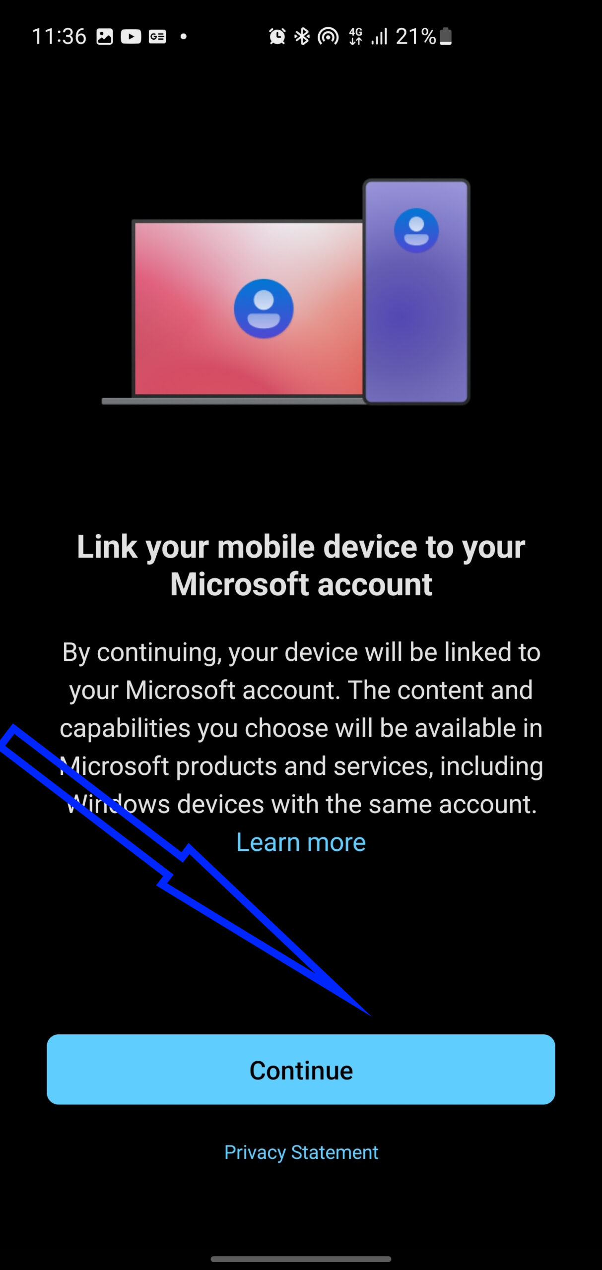 Phone Link setup screen showing a QR code to scan for linking the Android mobile device.
