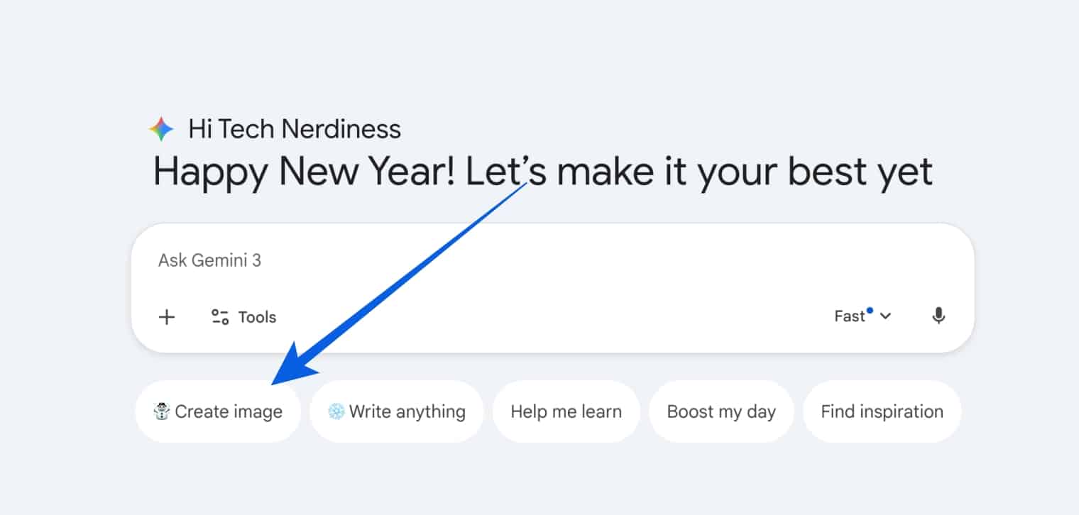 Open the Gemini web and tap the Create image button