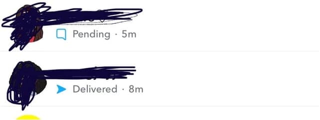 Snapchat Messages show a gray Pending status instead of Delivered.