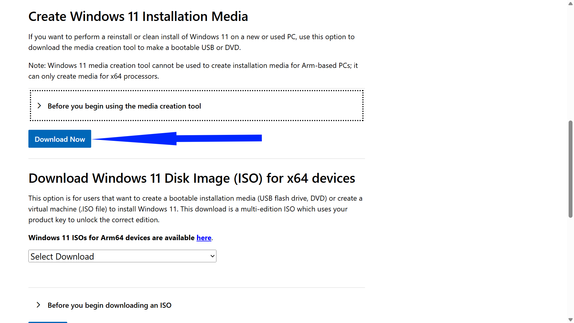 The Download Now button for the Create Windows 11 Installation Media tool.