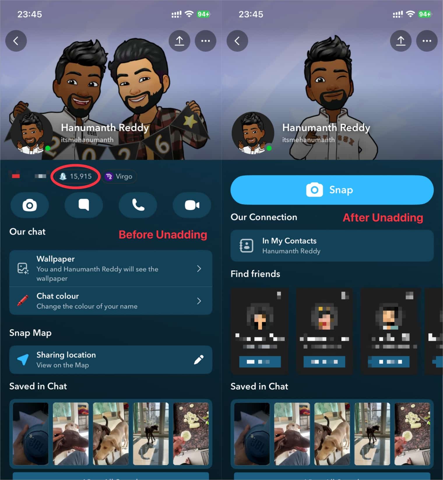 Their Snap Score disappears from under their username