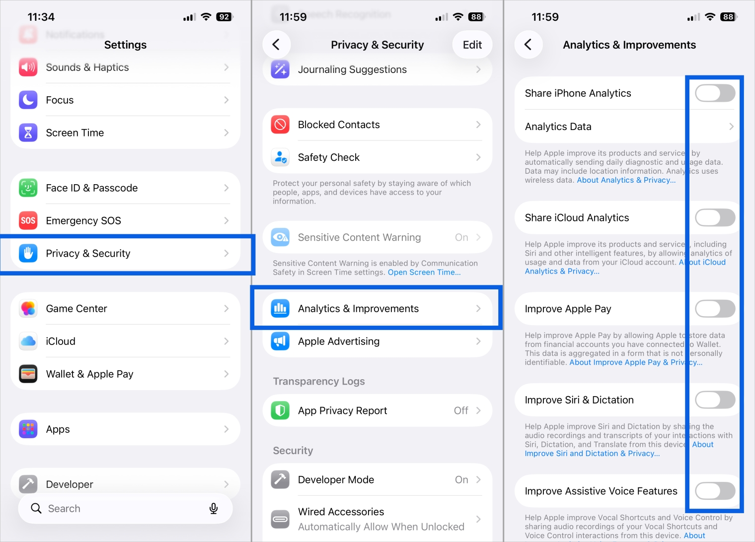 Turn Off Analytics and Data Sharing on iPhone