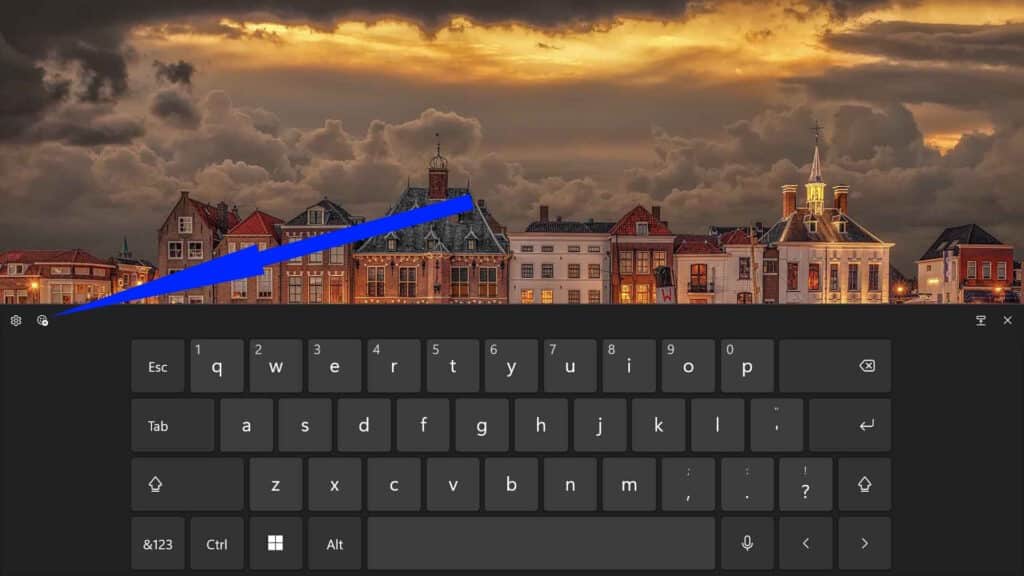 Windows on-screen Touch Keyboard displayed in the standard QWERTY layout.