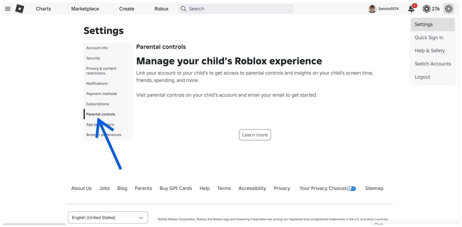 Adjust Privacy and Chat Settings in Child Roblox