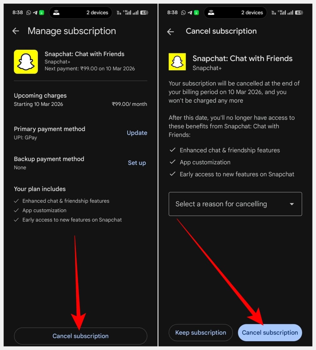 Cancel Snapchat Plus on Android