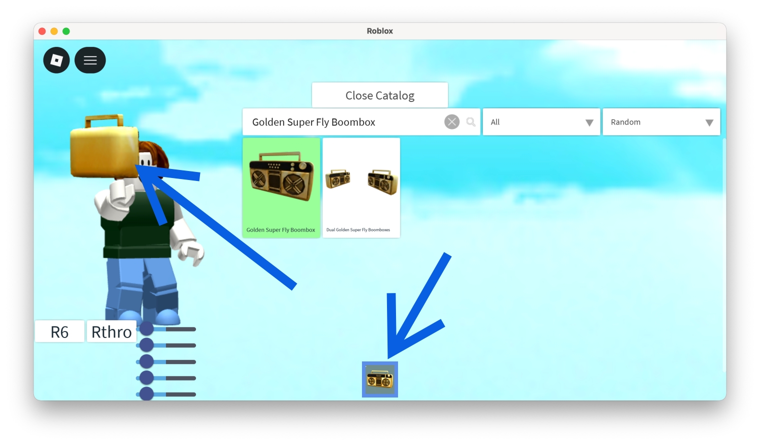 Click boombox in inventory, then tap it again while your character is holding it