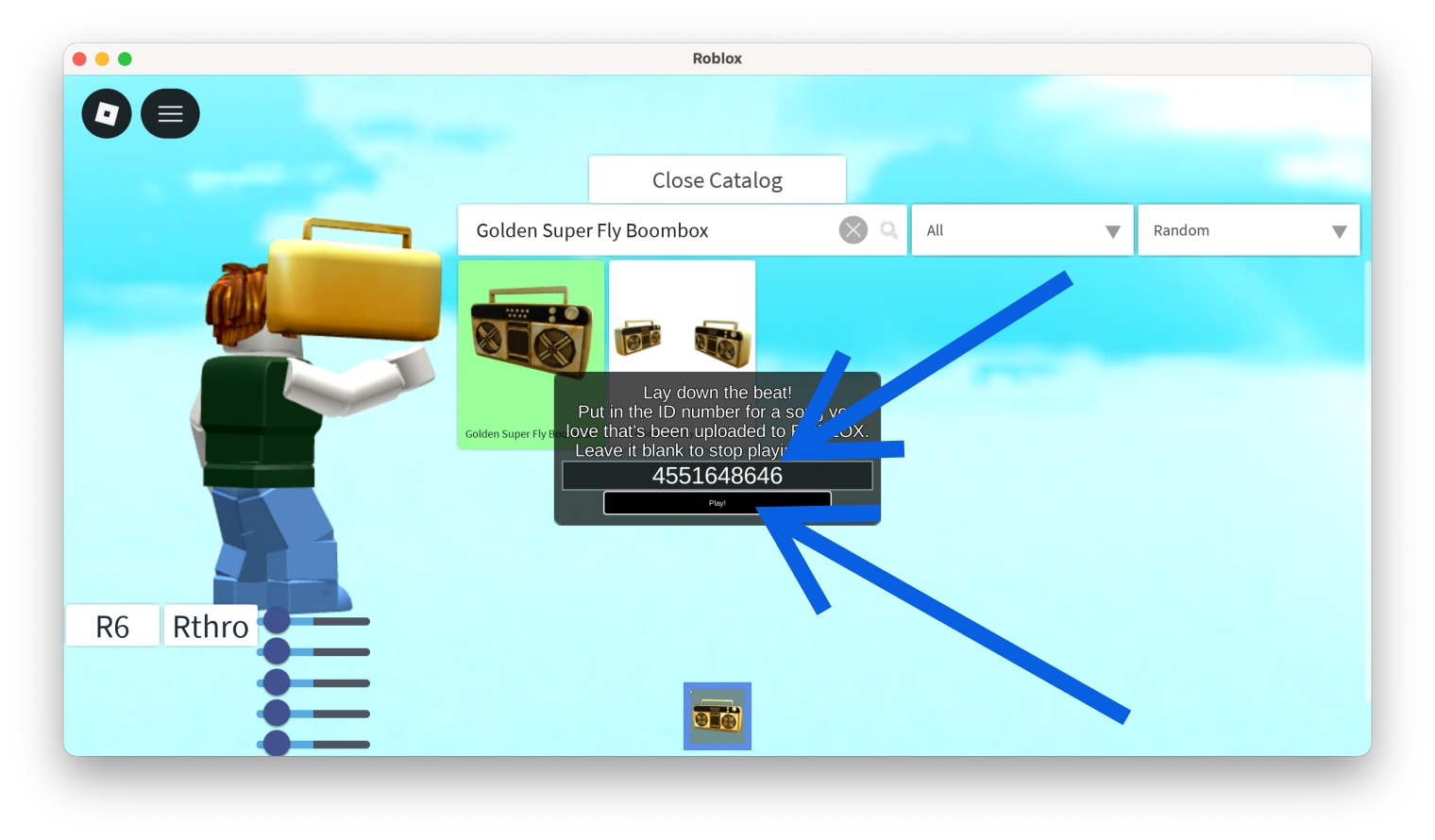 Enter Roblox music code, then click Play to start the music