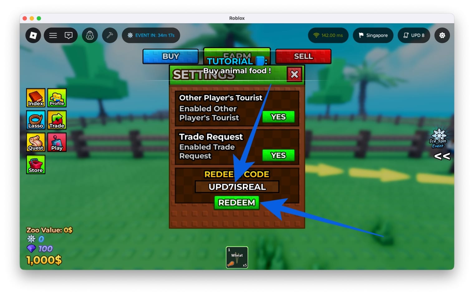 Enter a working code, and click Redeem to claim your rewards