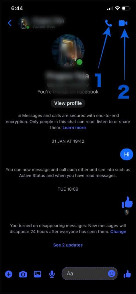 Facebook Messenger Chat Screen Icons