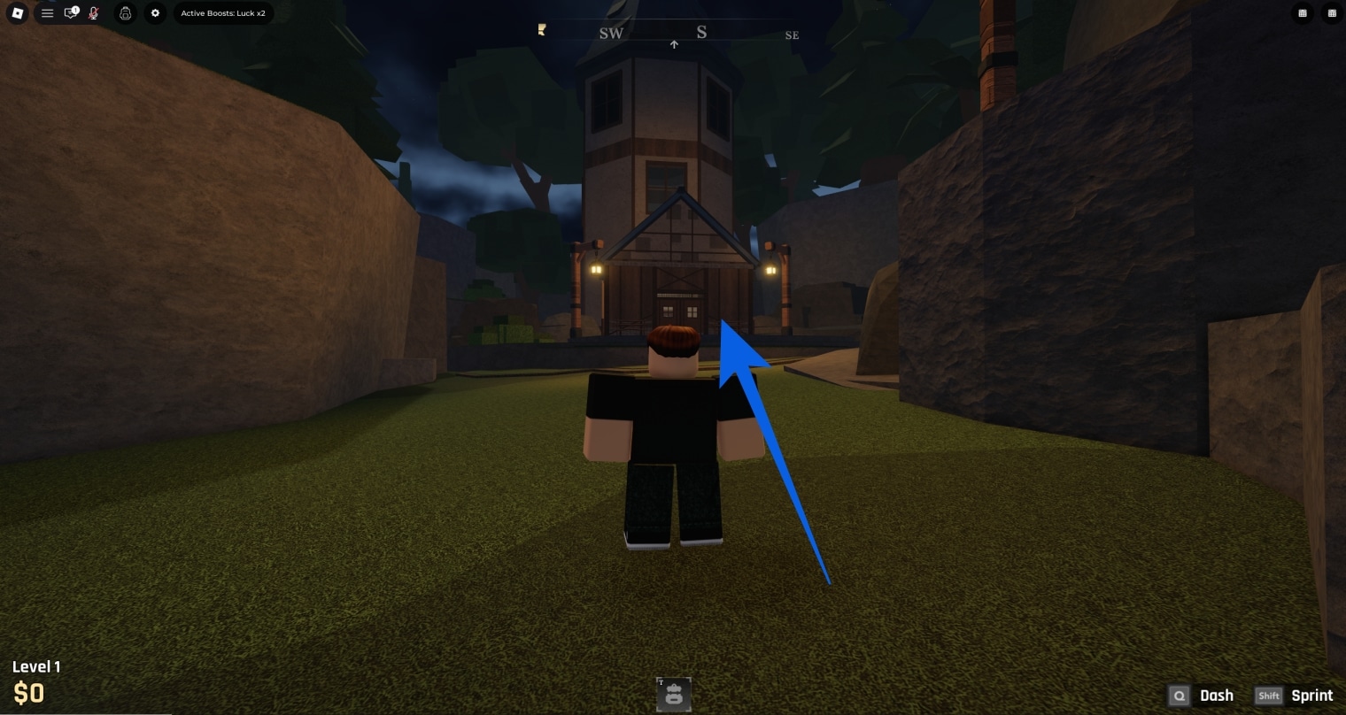 Keep heading along the path, and you will see a house toward the end in which the wizard lives