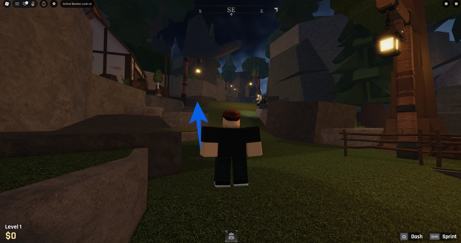 Keep walking up the path and walk by an NPC