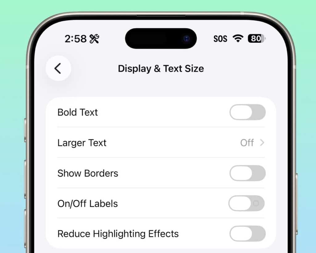 New accessibility toggle called Reduce Highlighting Effects