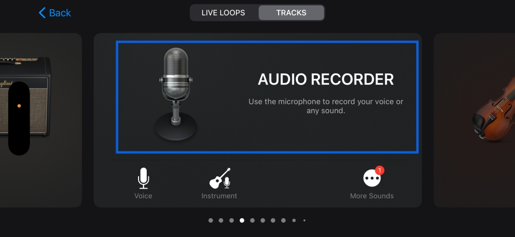 Open GarageBand on iPhone, swipe to Audio Recorder, and select it