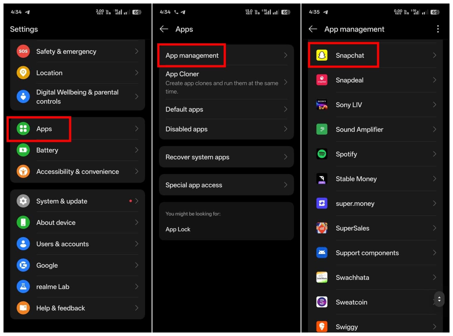 Open Settings on iPhone, go to Apps or App management, then select Snapchat