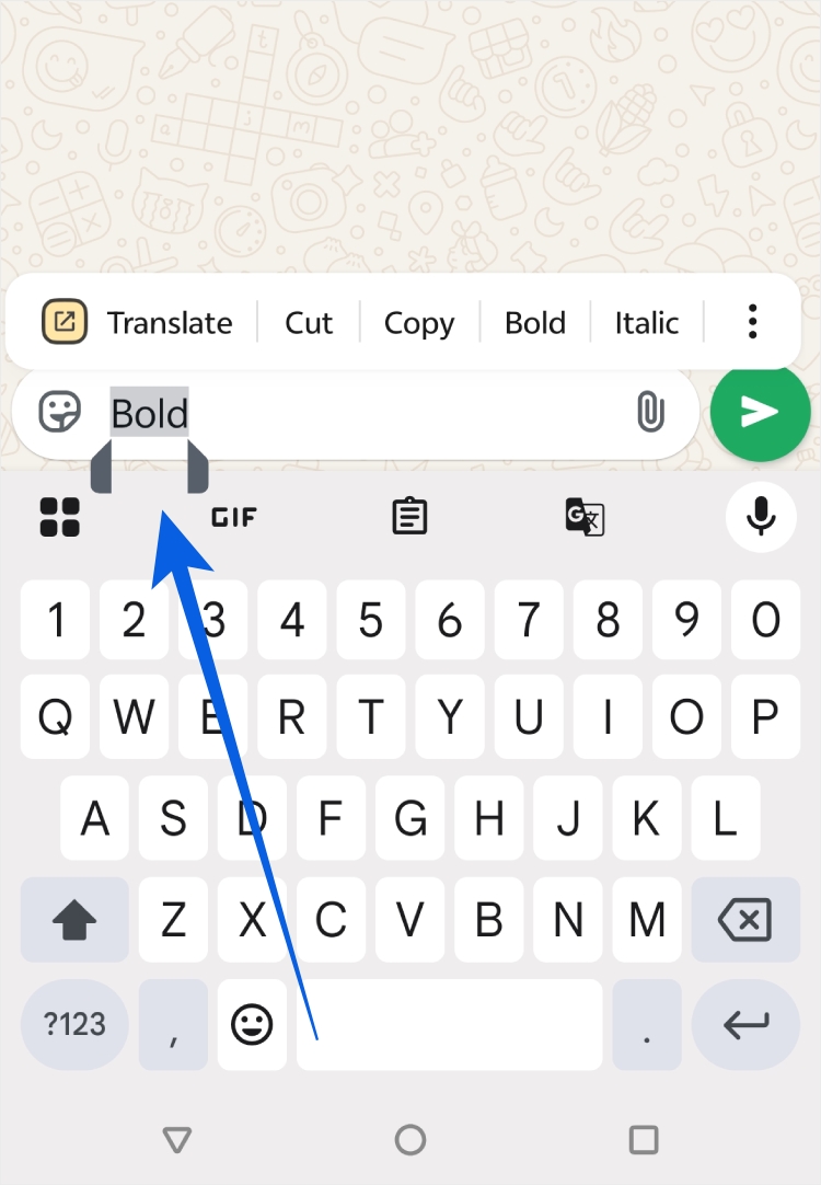 Press and hold the text, then choose a formatting option in WhatsApp
