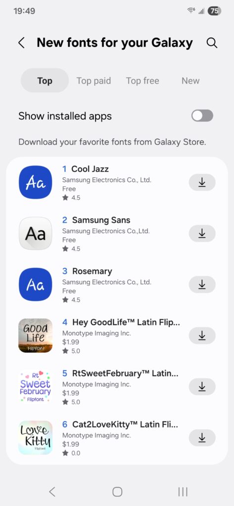 Samsung theme store with icon packs