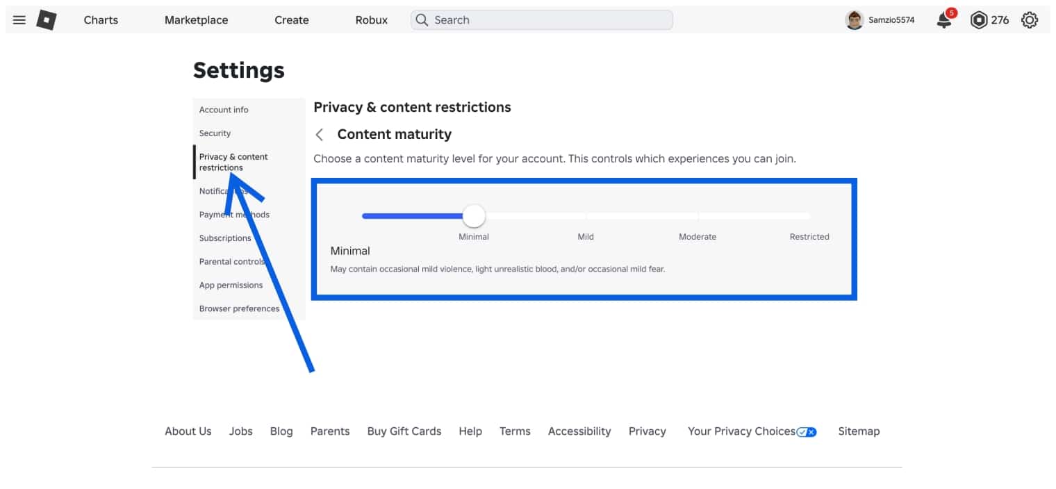 Set Content Restrictions in Child Roblox Account