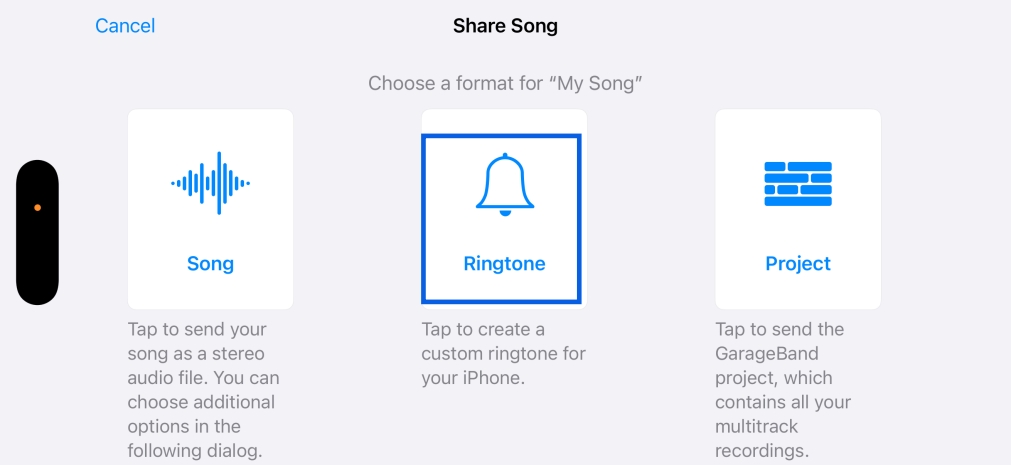 Tap Ringtone in GarageBand on iPhone