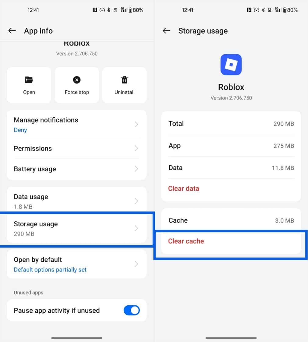 Tap Storage Usage, then tap Clear Cache on Android