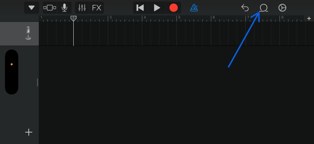Tap gray loop icon in upper right corner in GarageBand