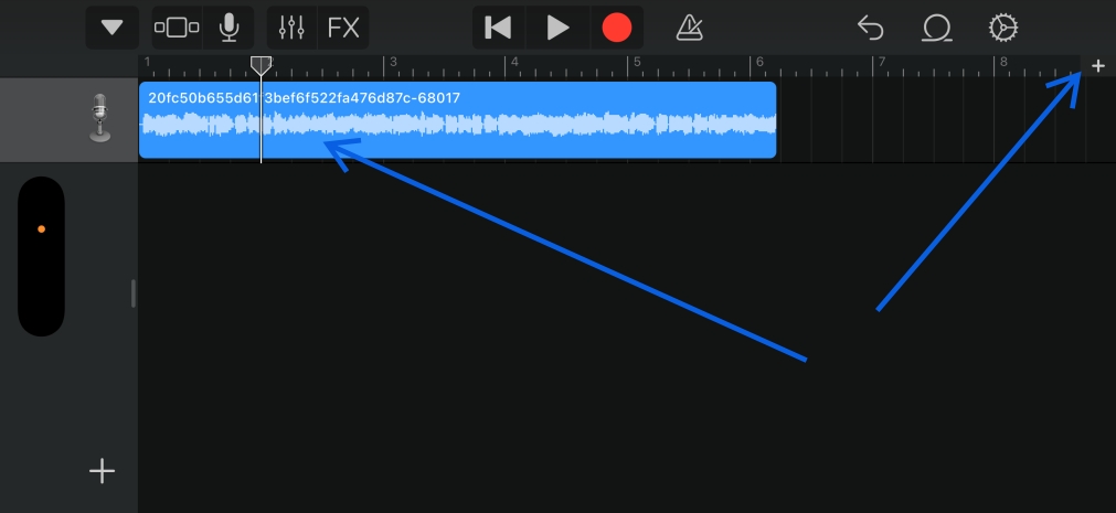 Tap small gray plus icon in upper right corner in GarageBand