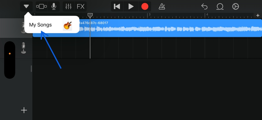 Tap the gray arrow in the upper left corner and select My Songs