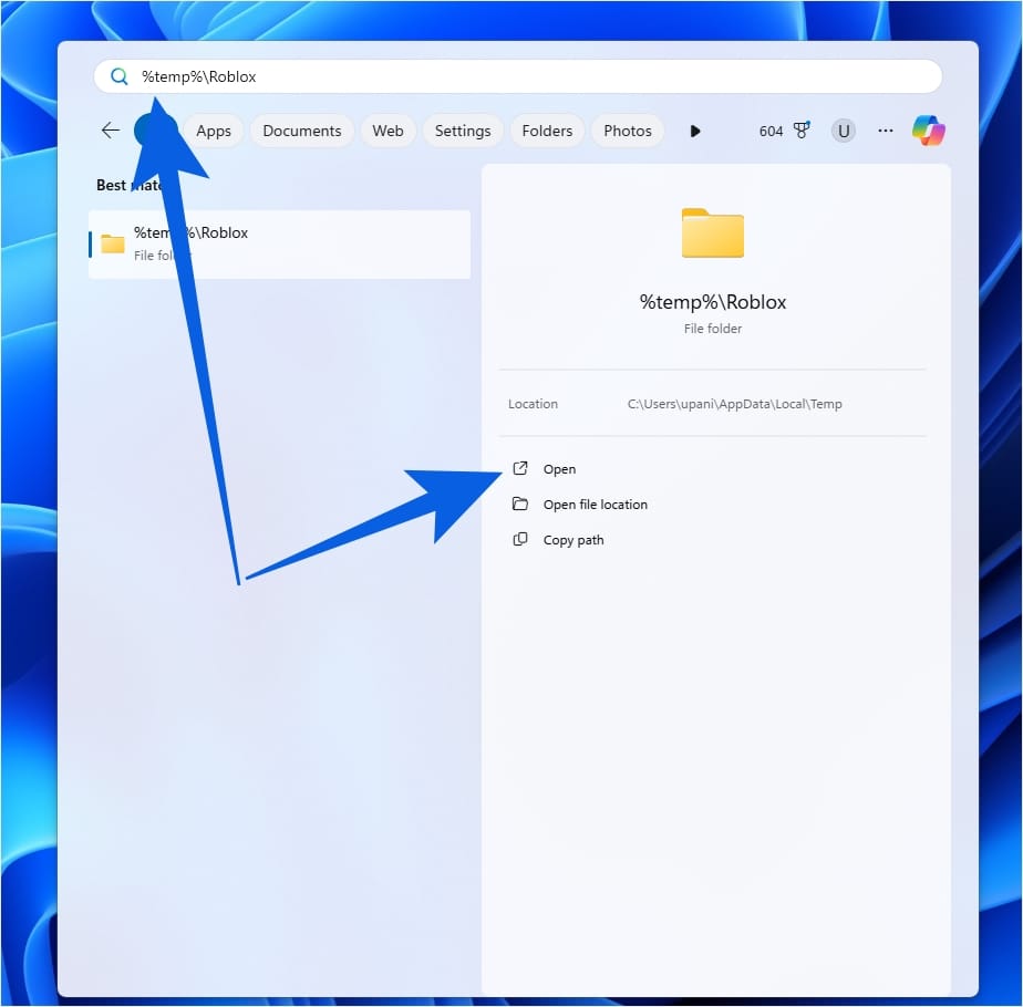 Temp Roblox Folder on Windows