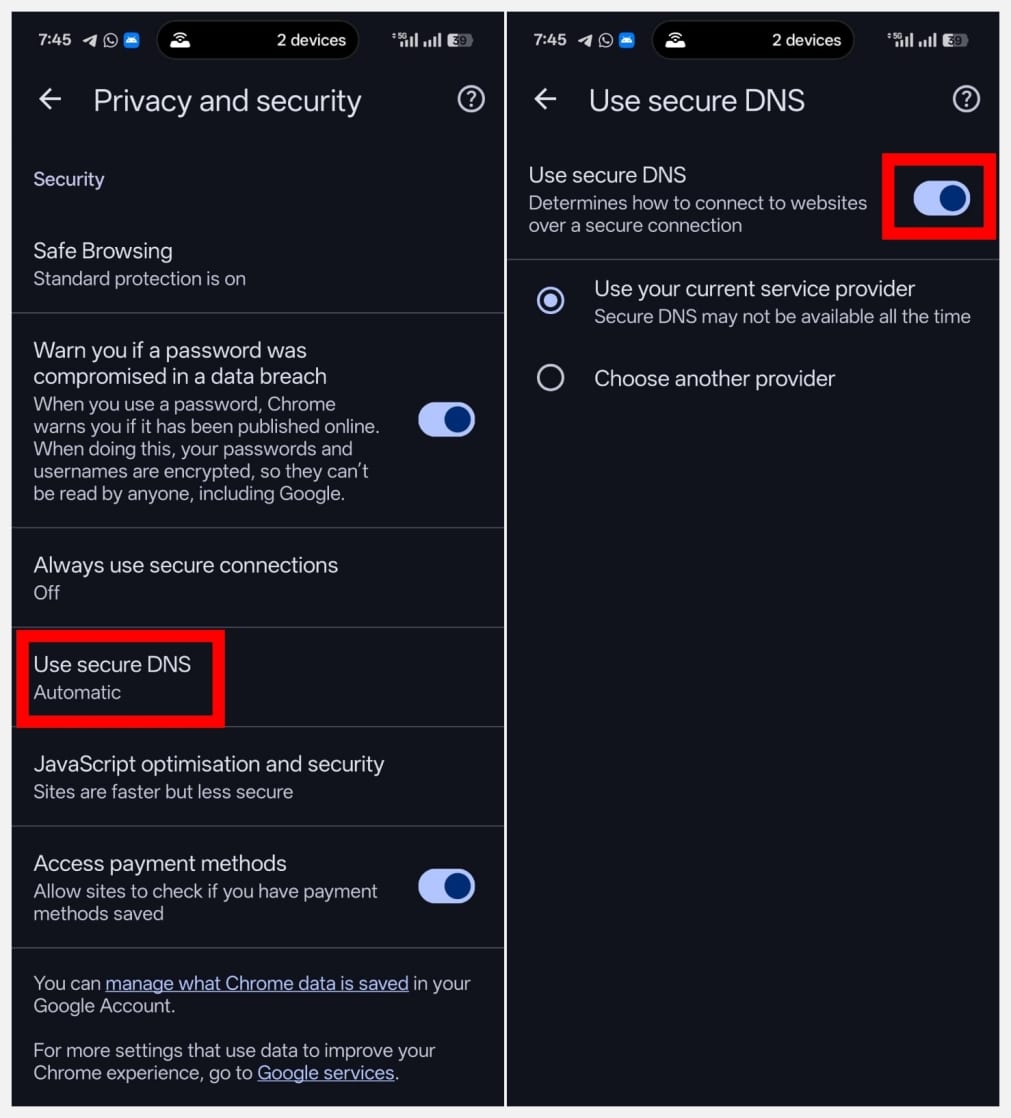 Turn Off Secure DNS in Chrome Browser on Android