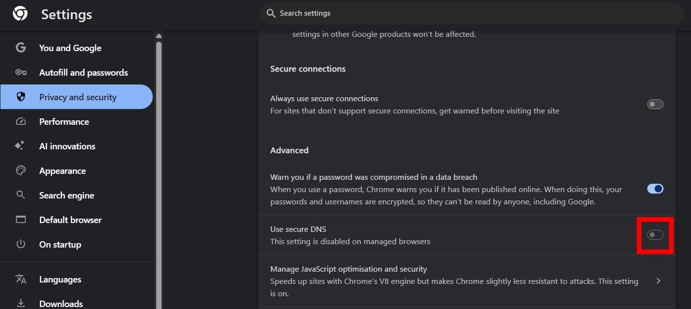 Turn Off Secure DNS in Chrome on Windows or Mac
