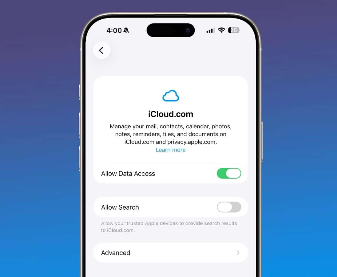 Updated iCloud Web Settings