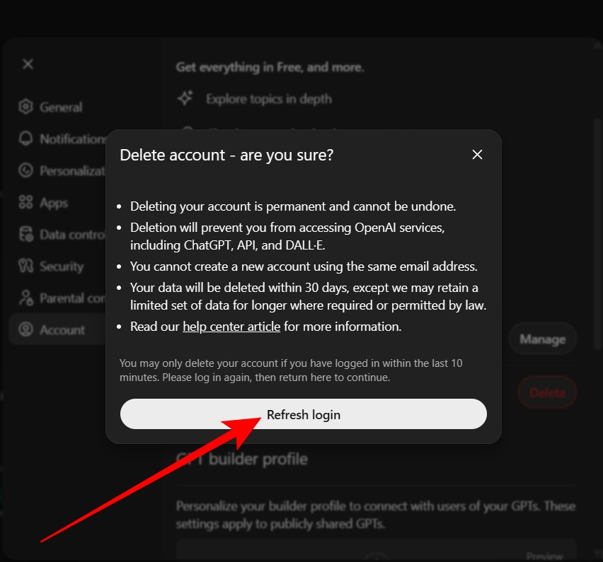Click Refresh login to continue