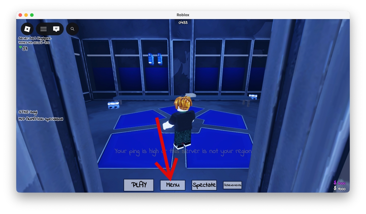 Click the Menu icon in Azure Latch Roblox Game
