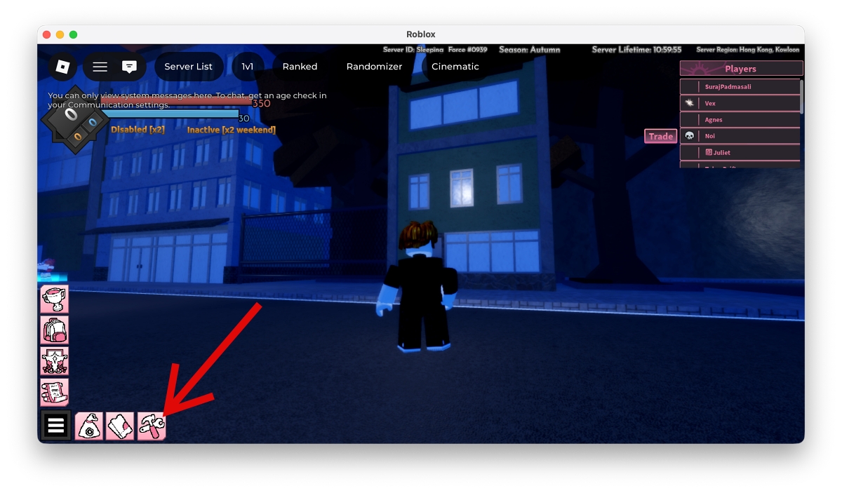 Click the Settings icon in Sakura Stand game