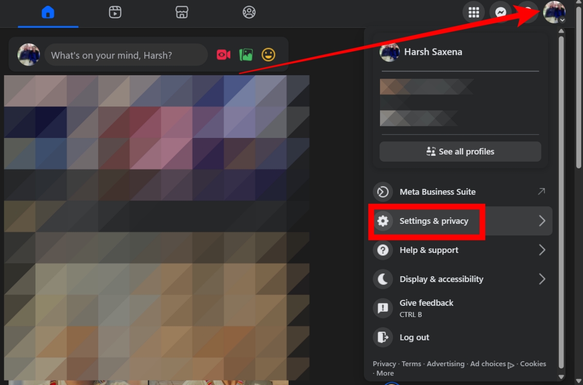 Click your profile icon at the top right, then go to Settings & Privacy